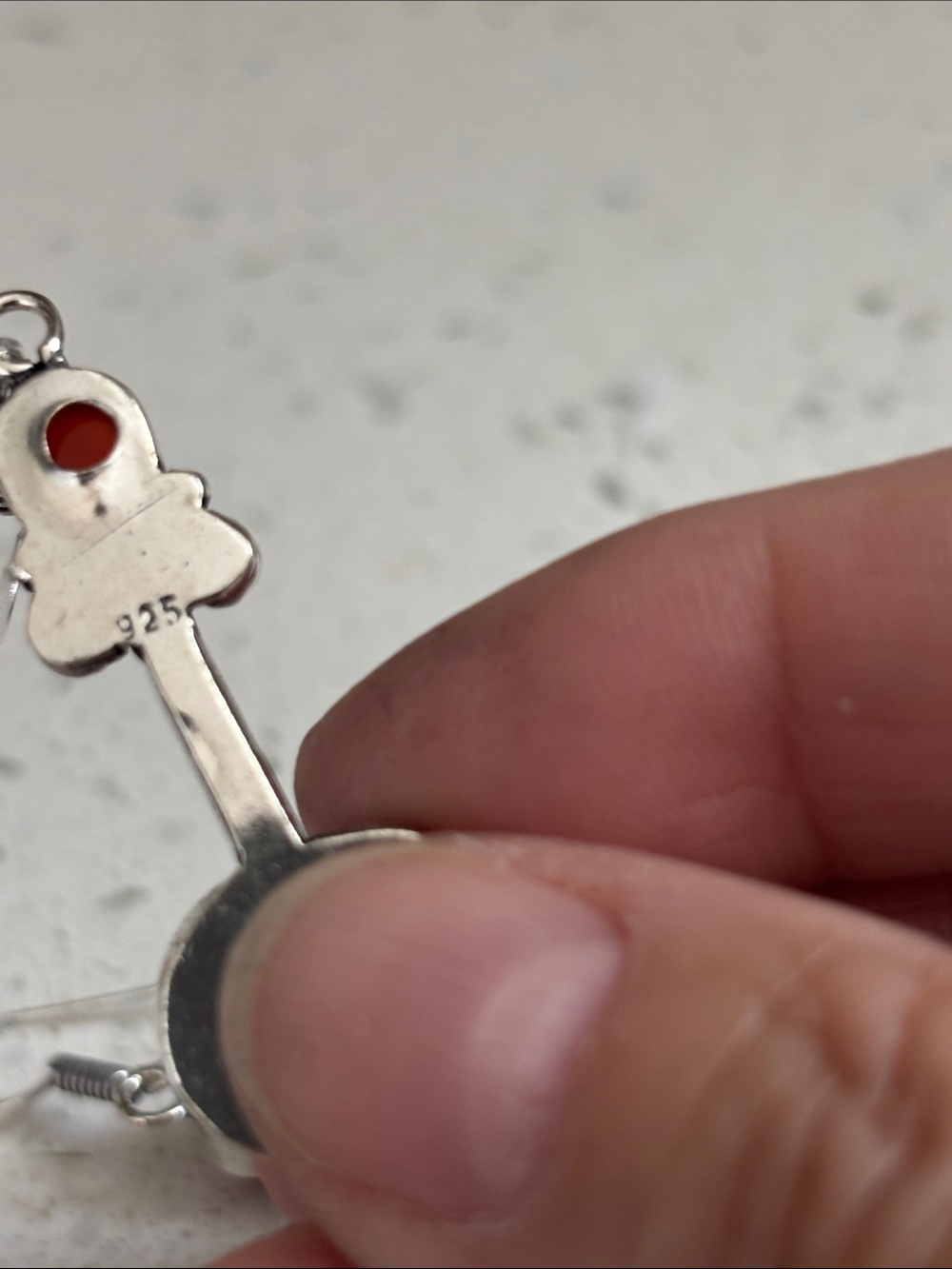 Silver Red Carnelian Gemstone Drop Dangle Earrings - Picture 7 of 8